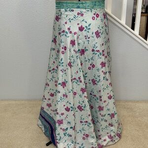 Reversible, dual-pattern Indian silk wrap skirt with floral designs